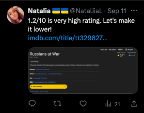 Ukrainian accounts attack Russians at War IMDb page – without watching the film