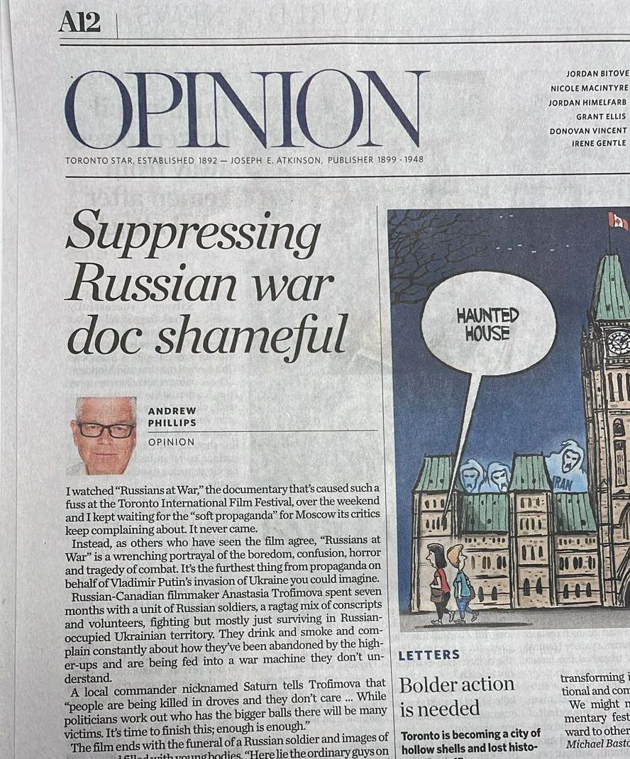 Canadian press reviews documentary Russians at War