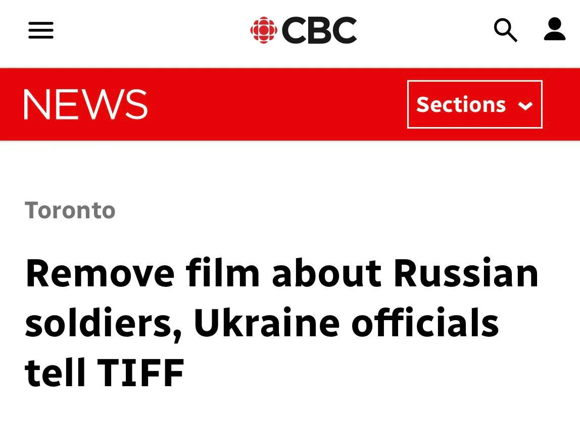 CBC headline about Ukrainian officials demanding the cancelation of Russians at War at TIFF