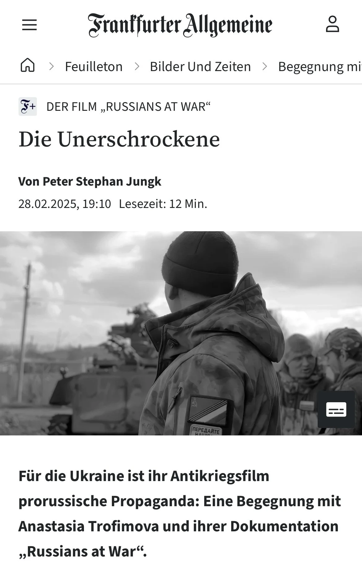 European press writing about documentary Russians at War