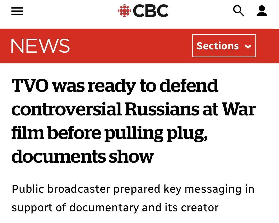Investigations into allegations of political pressure from Deputy Prime Minister Chrystia Freeland on TVO to cancel broadcast of Russians at War