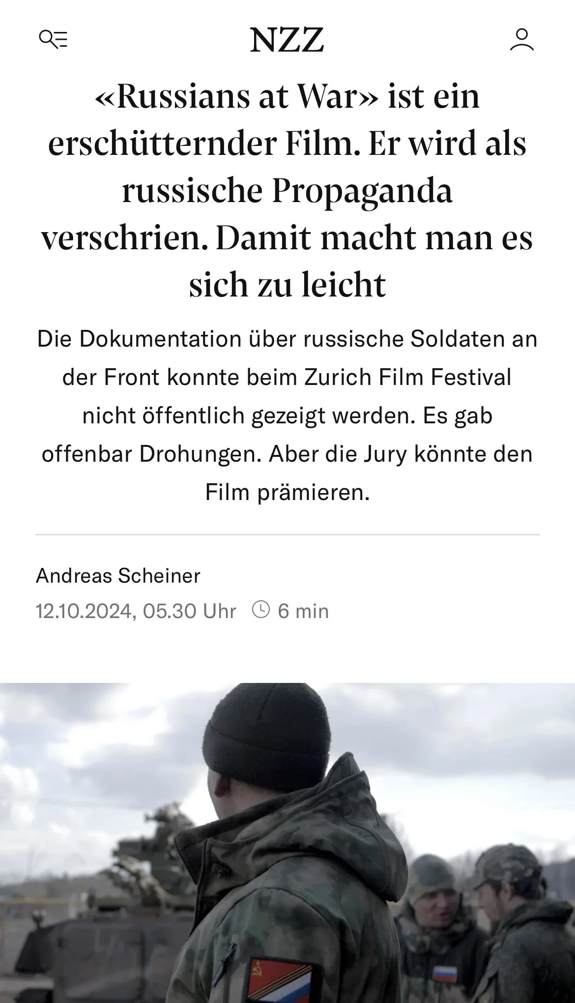 European press writing about documentary Russians at War