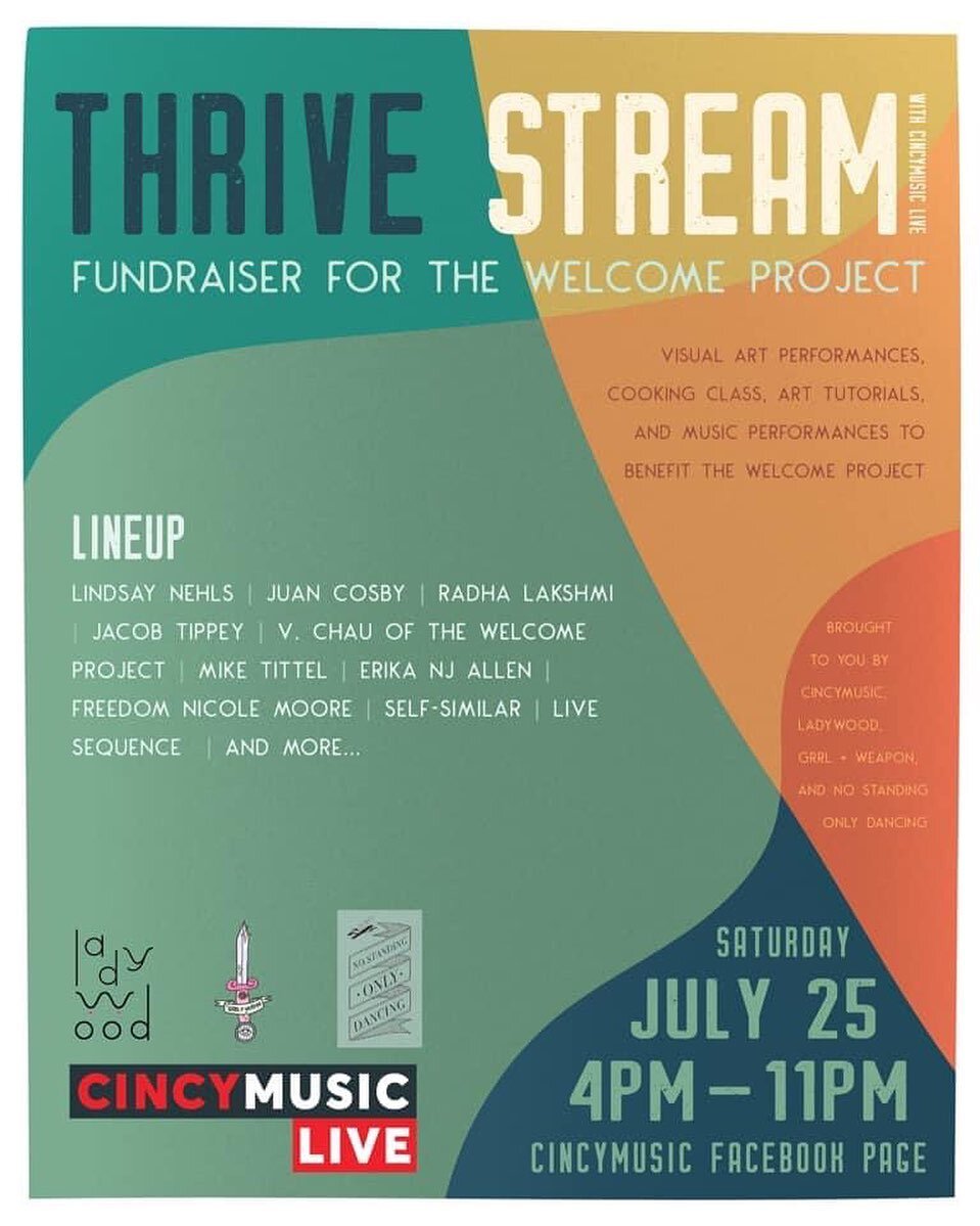 Tomorrow! 💥💥 We can't wait to perform for Thrive Stream with CincyMusic LIVE! This event is designed to bring communities and families together and also to inform viewers about the good that The Welcome Project brings to our community. 
🎨: Biz You