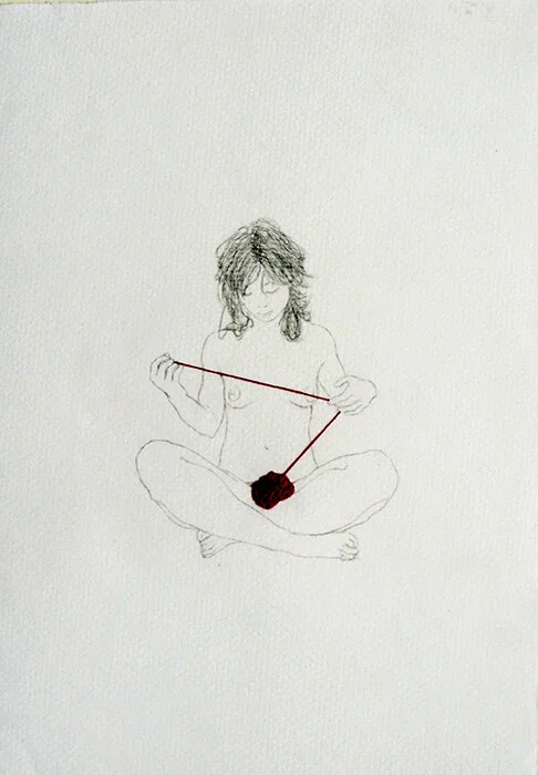  grafito e hilo sobre papel   dibujo nº4 de serie de 25  c/u de 25x18 cm  