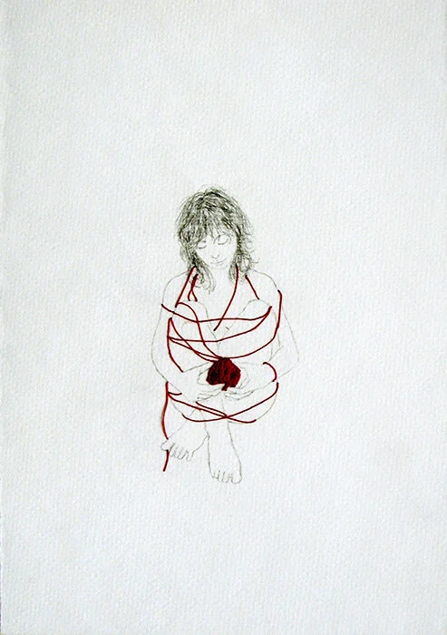  grafito e hilo sobre papel   dibujo nº24 de serie de 25  c/u de 25x18 cm  