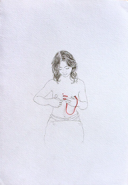  grafito e hilo sobre papel   dibujo nº8 de serie de 14   c/u de 23X31 cm   