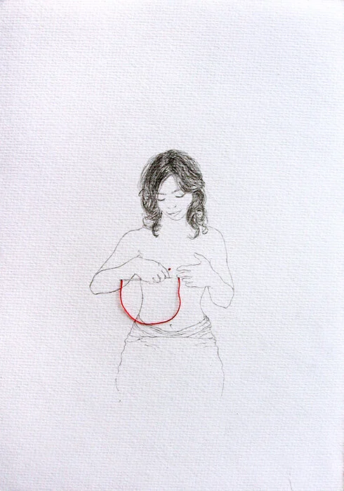  grafito e hilo sobre papel  dibujo nº7 de serie de 14  c/u de 25x31cm 