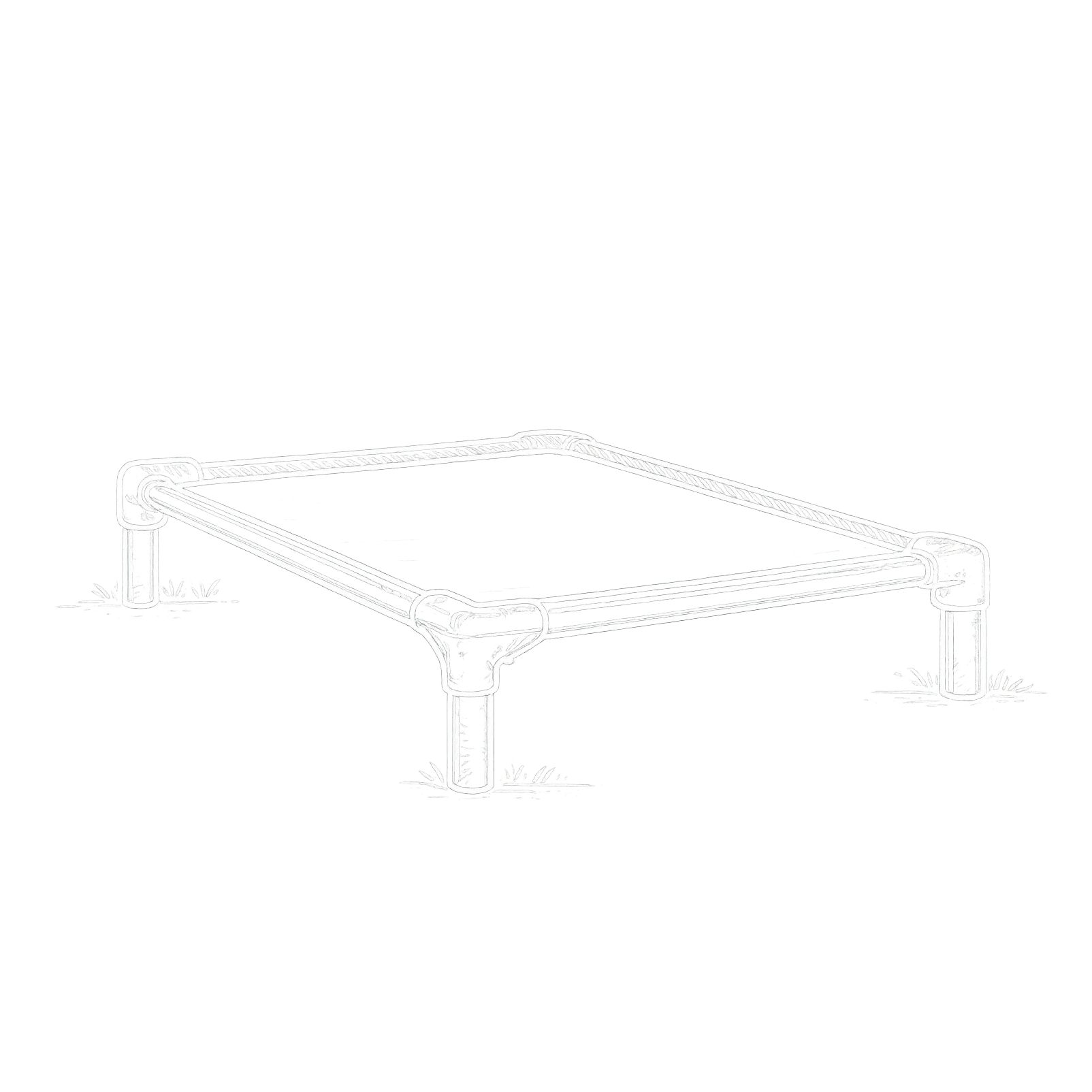 Raised dog training cot platform used for place command training and structured obedience exercises.