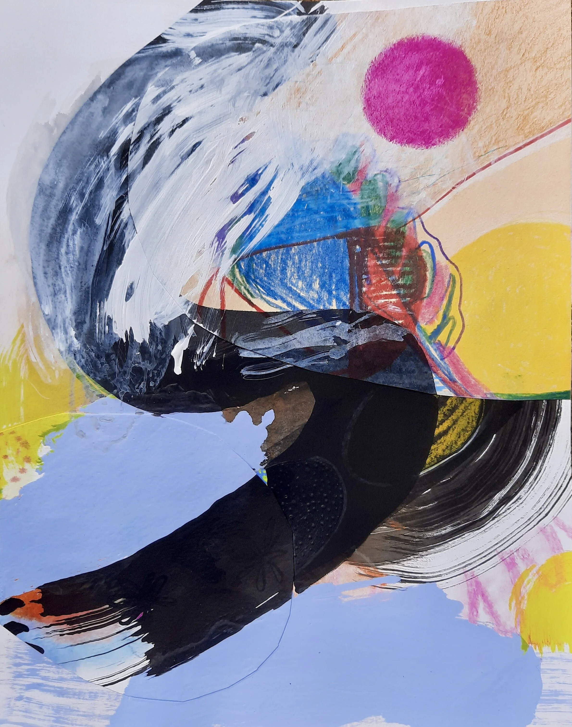 “Opening” Sumi ink, acrylic, house paint, pastel, colored pencil, watercolor, manila paper 11 x 14 inches 2020