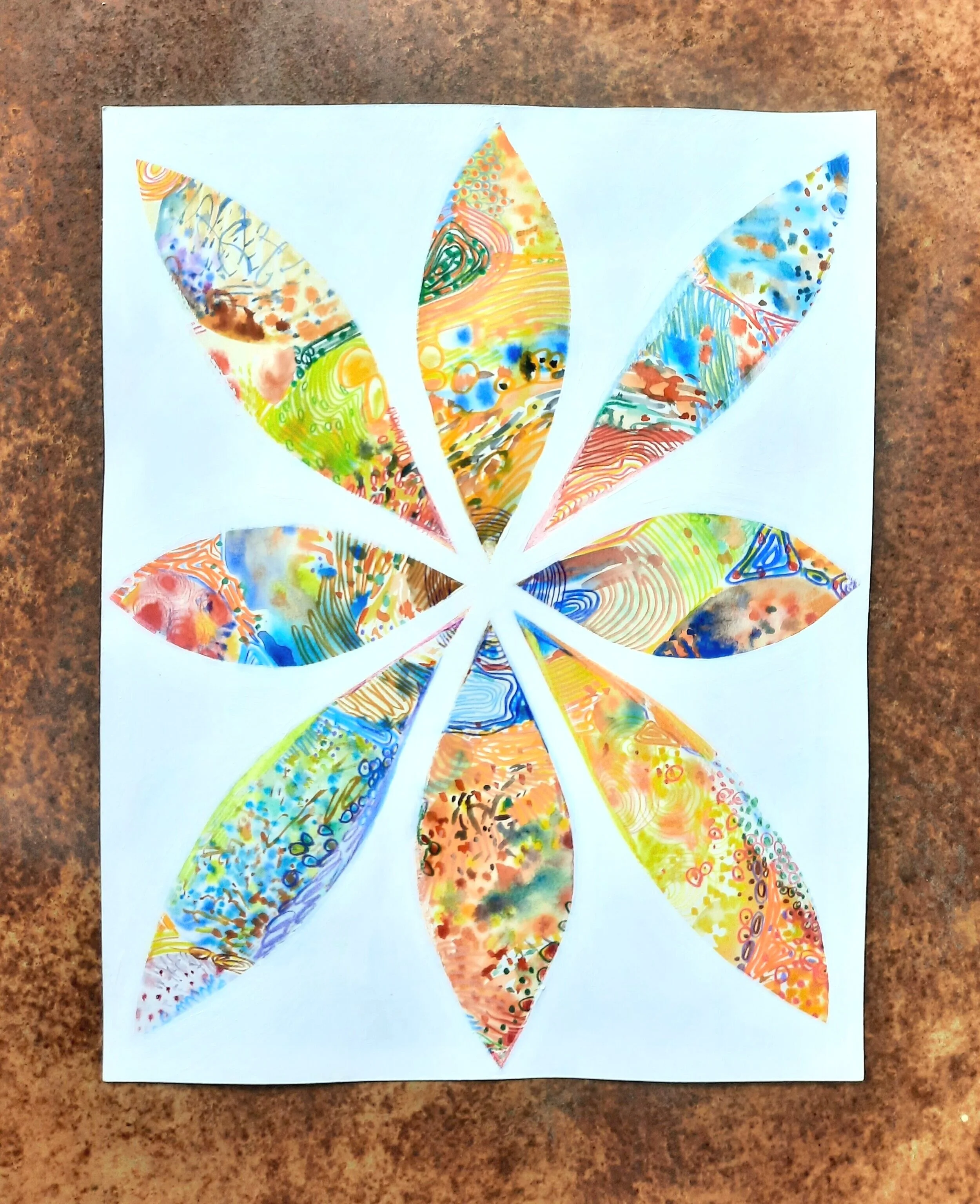 Flower Contemplation II Watercolor, colored pencil, acrylic&nbsp; 11 x 14 inches 2021