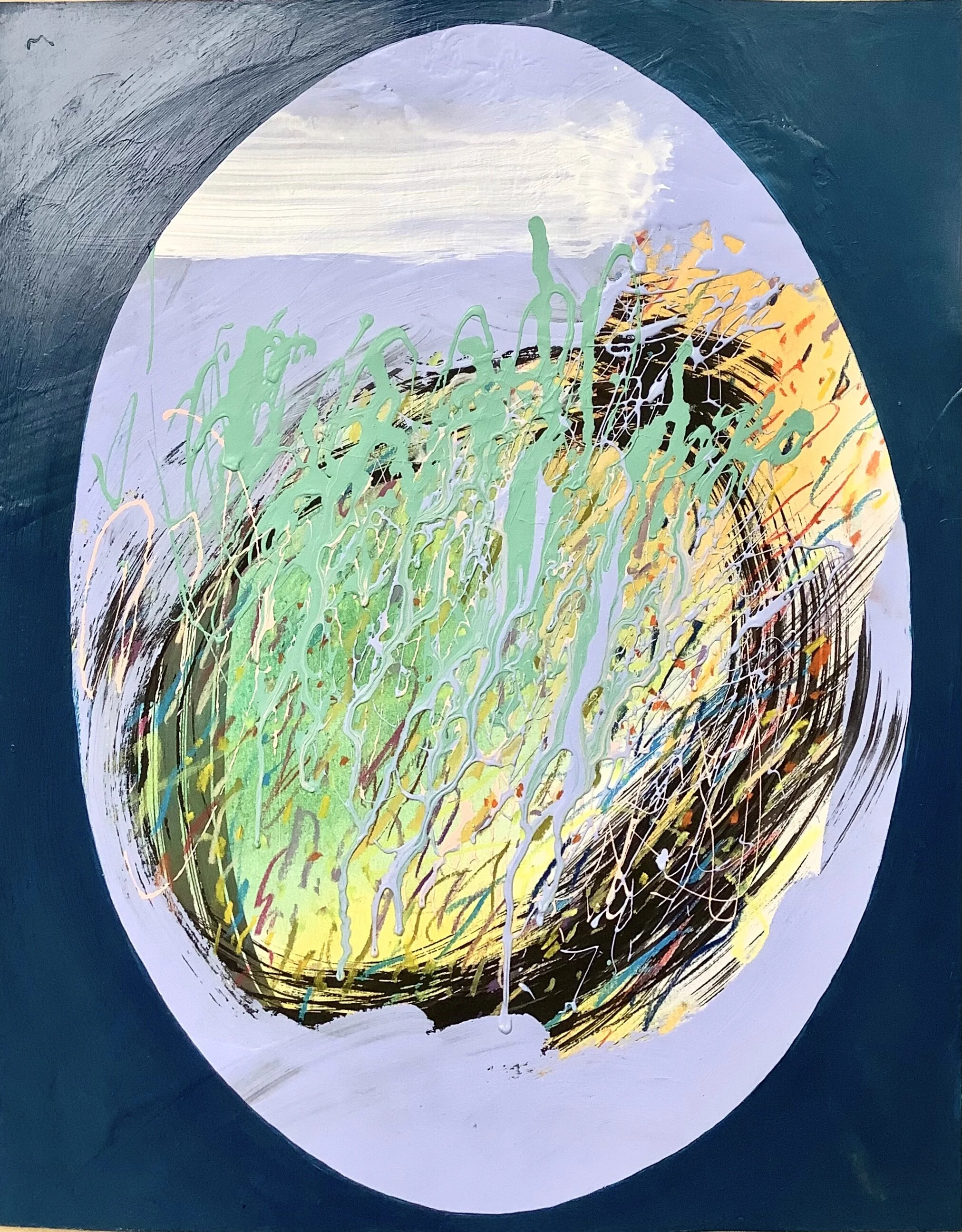 Dissolve, 2021, pastel, ink, latex paint, acrylic, 11 x 14"