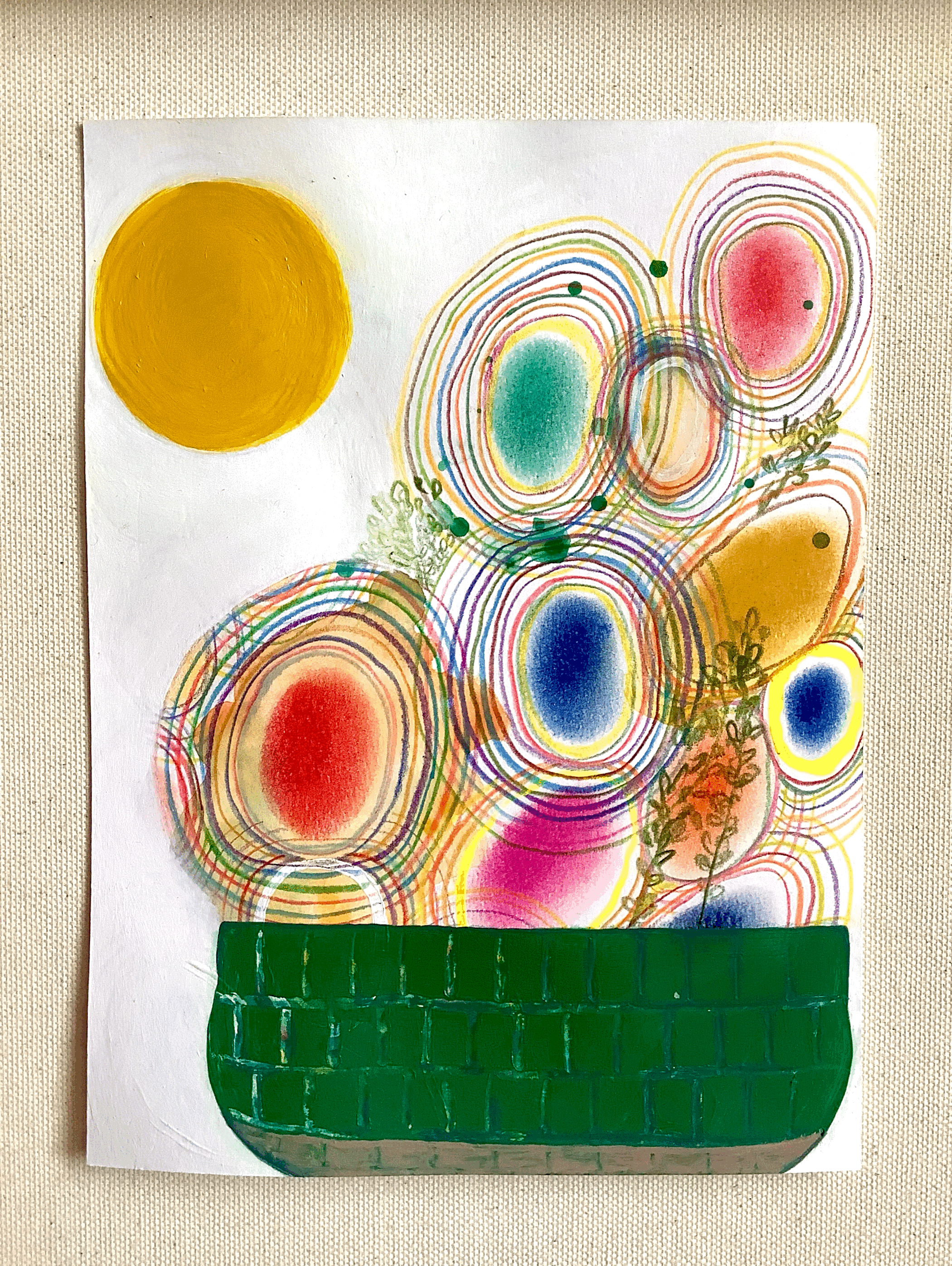 Prickly Pear, 2022, acrylic, colored pencil, pastel, 6 x 8"