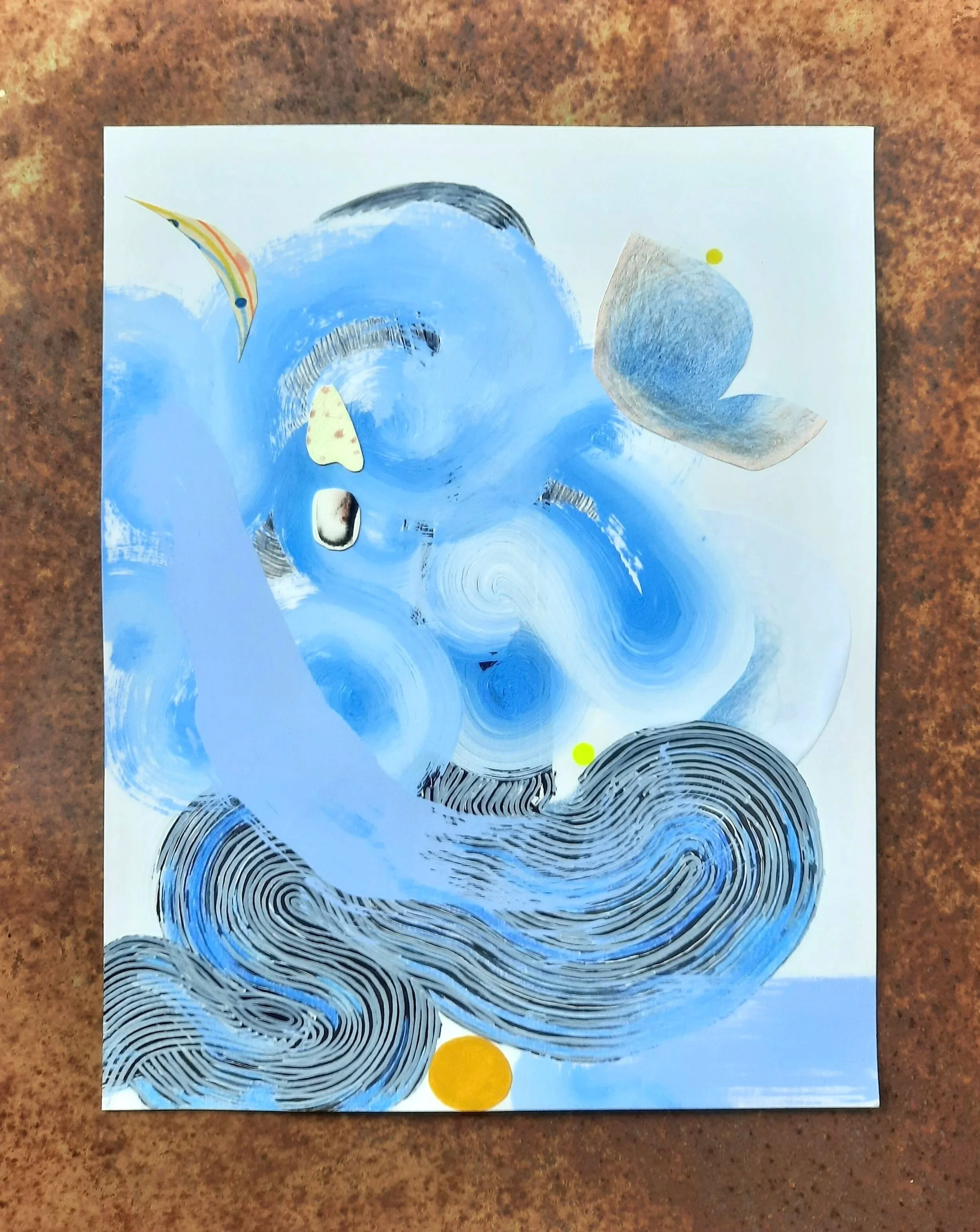 Opening II, 2020, acrylic, ink, colored pencil, latex paint, watercolor, 11 x 14"