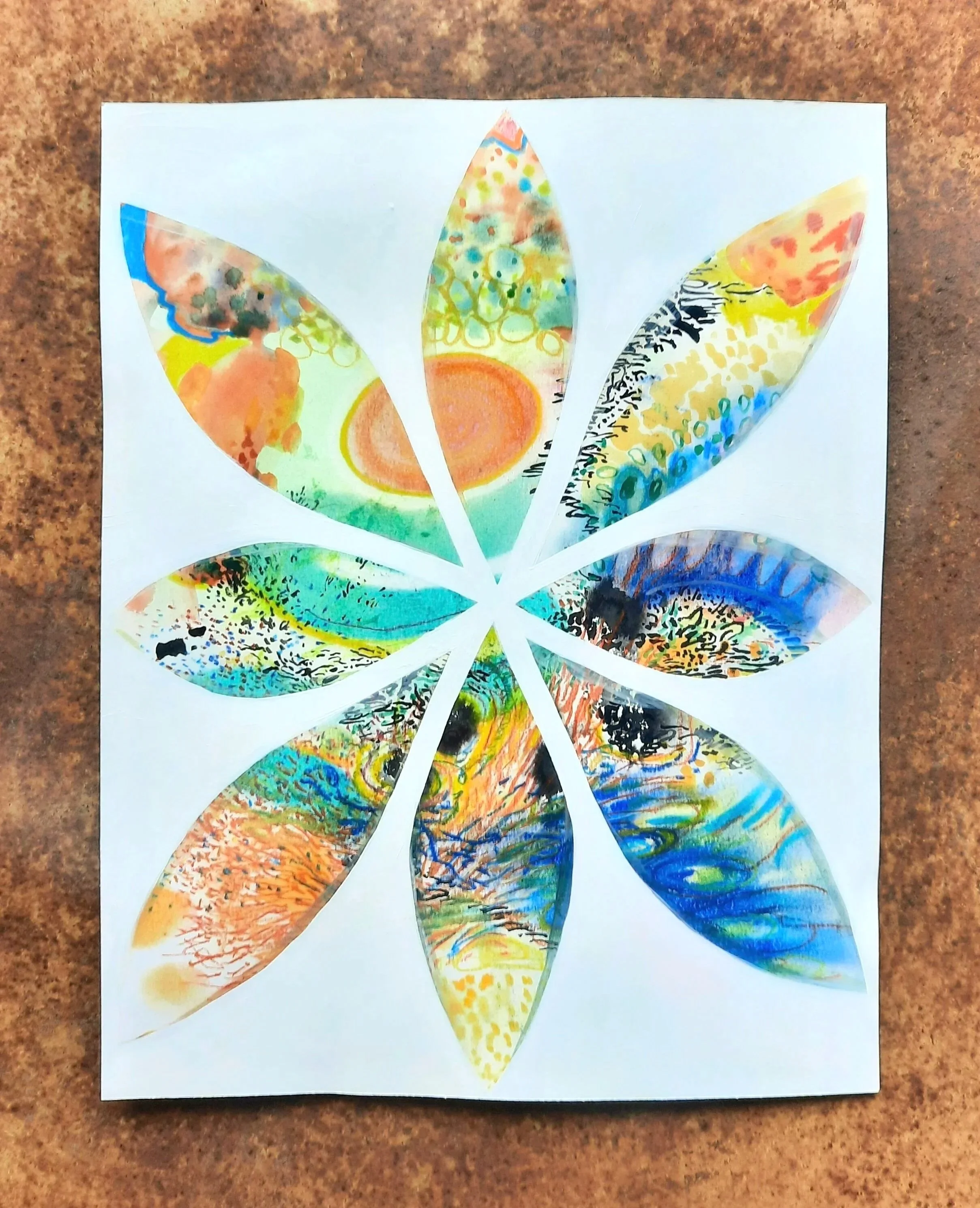 Flower Contemplation II, 2021, pastel, ink, watercolor, acrylic, colored pencil, 11 x 14"