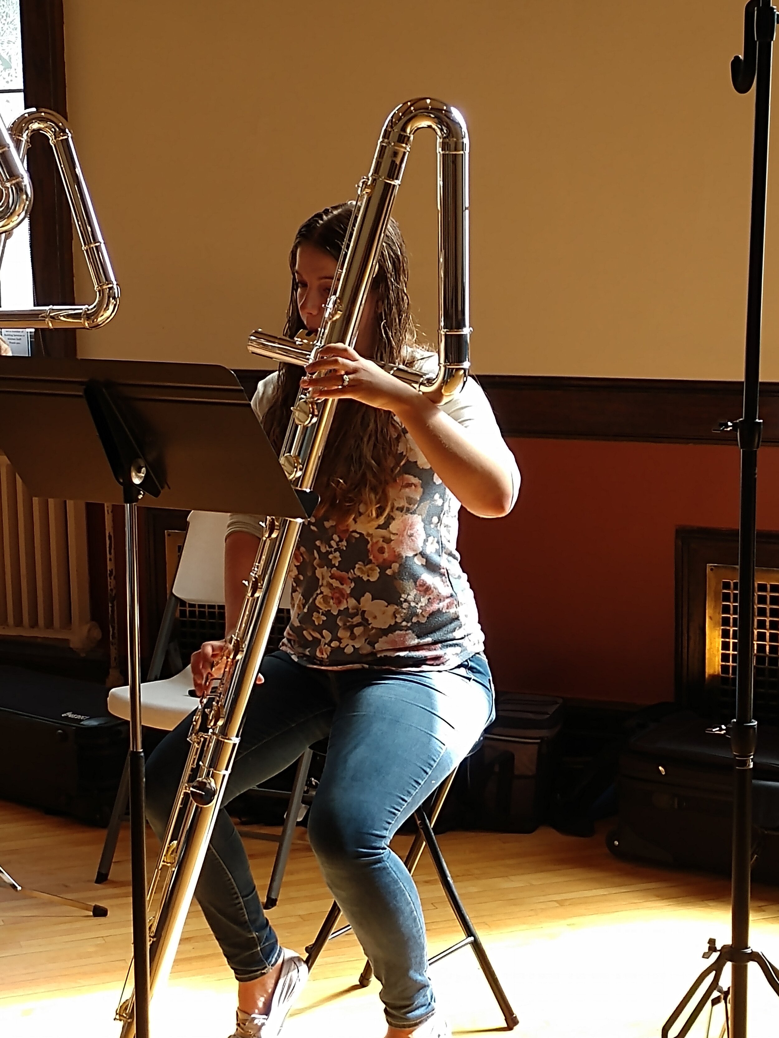Member playing Contra Bass Flute