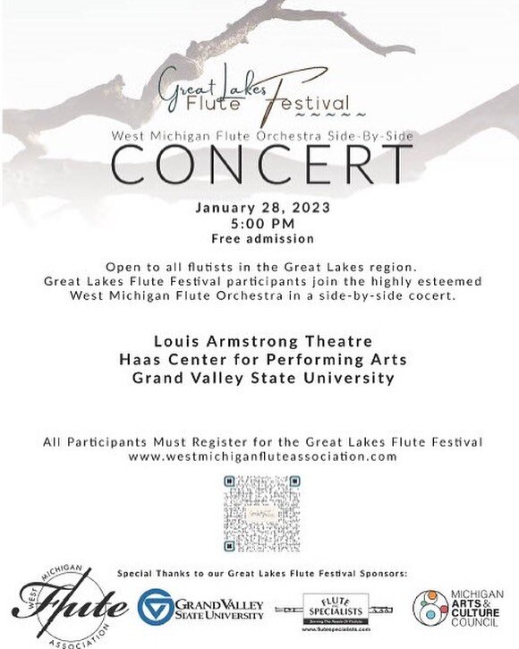 Planning on attending the Great Lakes Flute Festival this weekend? Looking for a unique concert experience? Be sure to invite your friends and family to the final concert at 5:00 pm this Saturday, January 28, 2023 in the Louis Armstrong Theatre in th