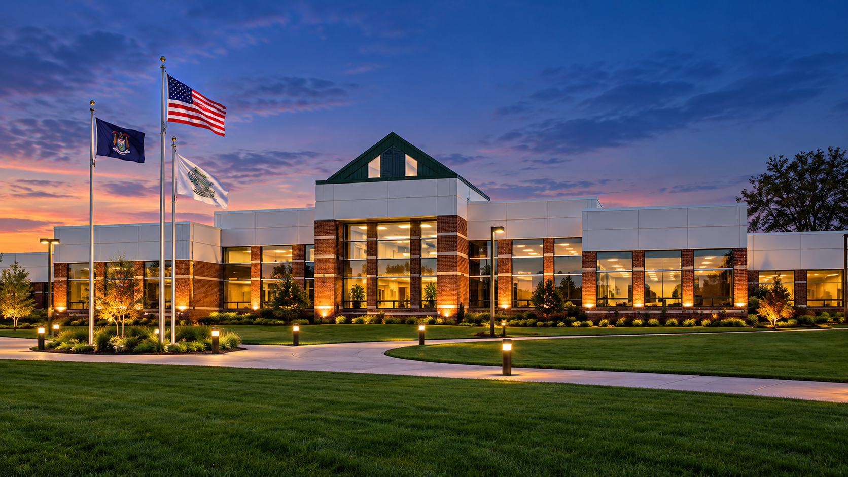 Image of Delta College with an American Flag