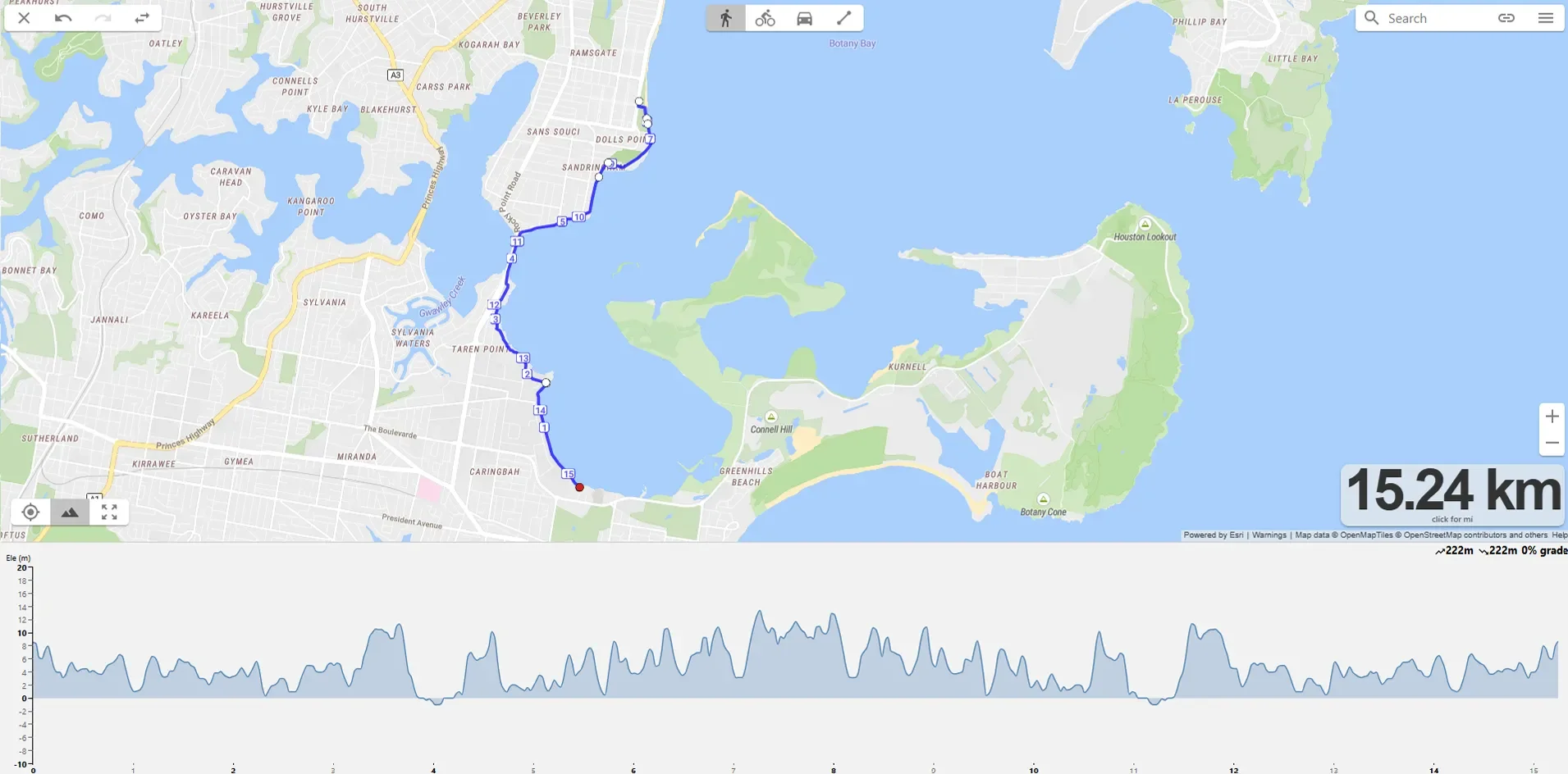 Taren Point to Brighton Foreshore running route Sydney