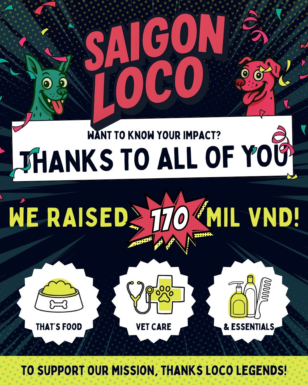 SAIGON LOCO WENT WILD! 🔥🐾

Thanks to every single person who came, danced, sang, shouted BINGO, and went absolutely LOCO with us - because of you we raised an incredible amount for the dogs at Laws for Paws Vietnam. 💛🐕

Massive love to our key sp