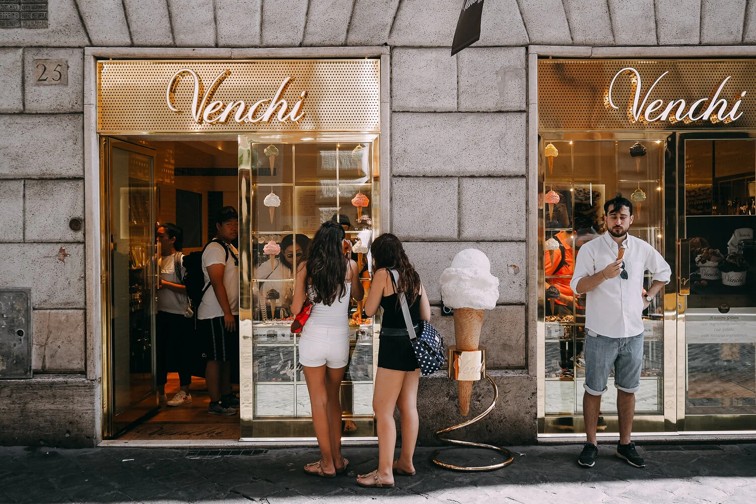 Venchi, although famous and nice-looking from the outside, had really bad service. The staff gave us condescending looks right when we entered. Please don't bother - there are so many other friendly shops around!