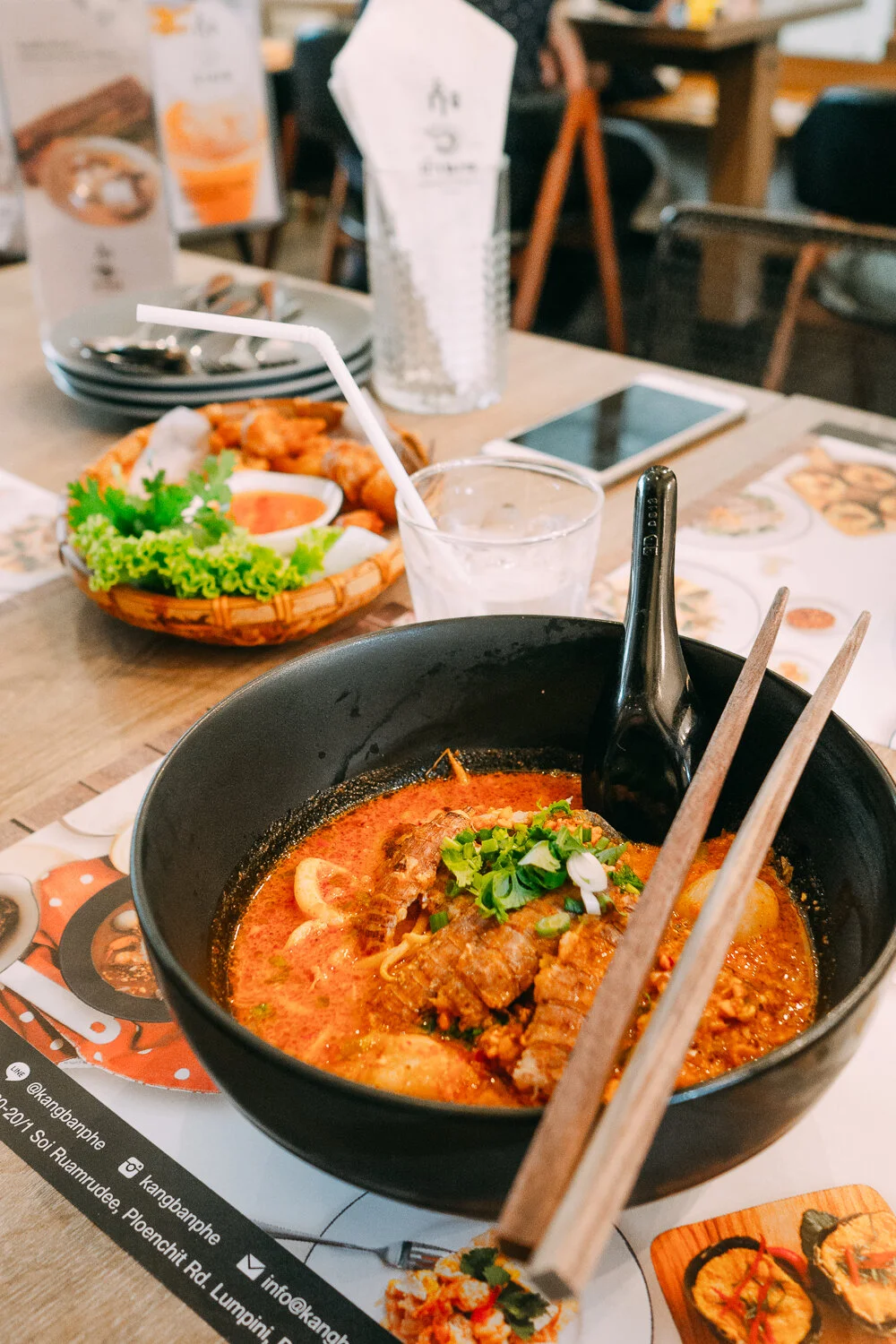 Pictured dish: hot and sour creamy prawn fat tom yam mantis shrimp noodles