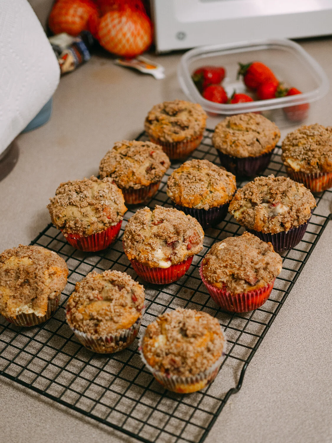 Baked strawberry cheesecake muffins!