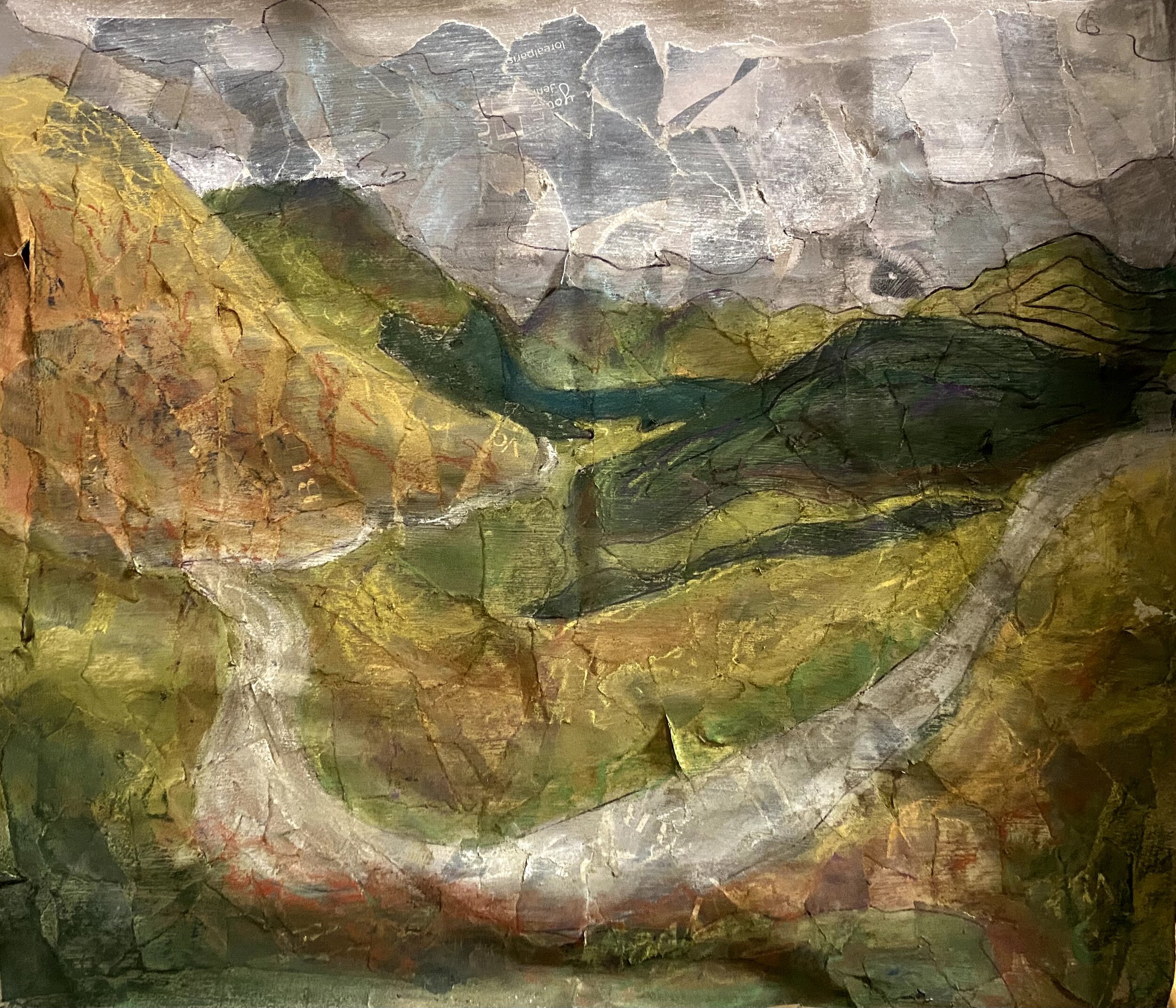magazine and paper bag collage; Scottish Highlands; October 2020