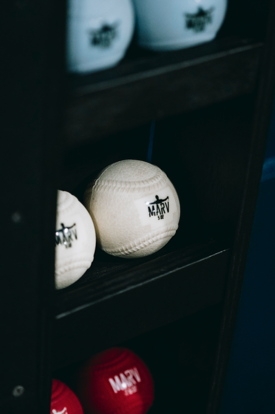 Shelf of baseballs inside the Northwest Nationals training facility in Beaverton, Oregon