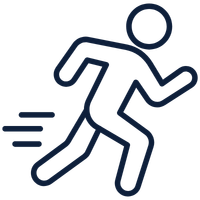 Line drawing of a person running, with motion lines indicating speed