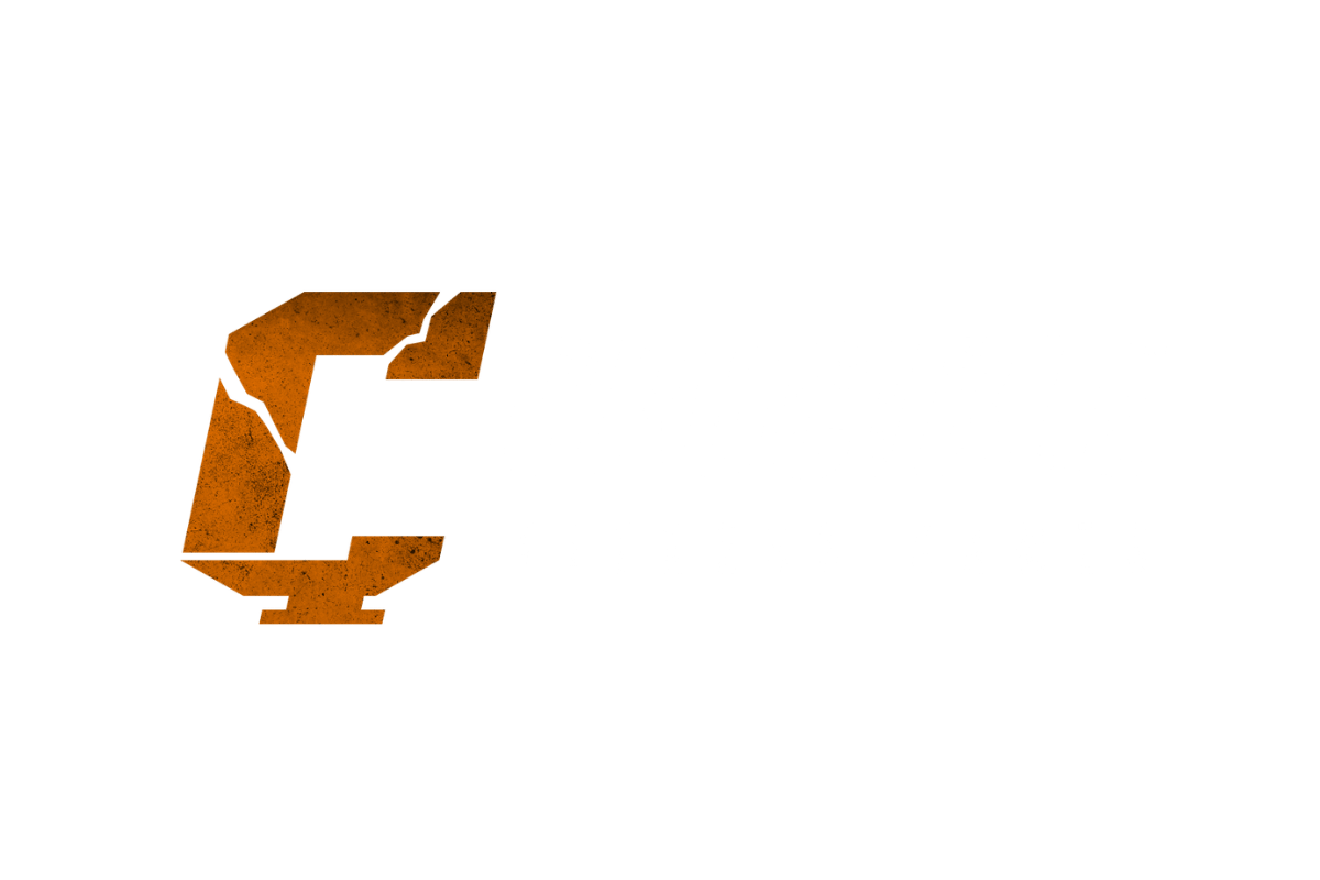 Logo for Crucible Fitness Games featuring a stylized rust-colored letter C with cracks and a black background, and white text that says 'Crucible Fitness Games'.