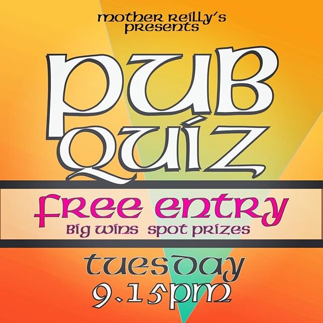 The Pub Quiz is back! We kick off at 9.15pm but arrive early to get seated. We also have live champions League football.
&bull;
#motherreillysrathmines #pubquiz #pubevents #quiznight #mas