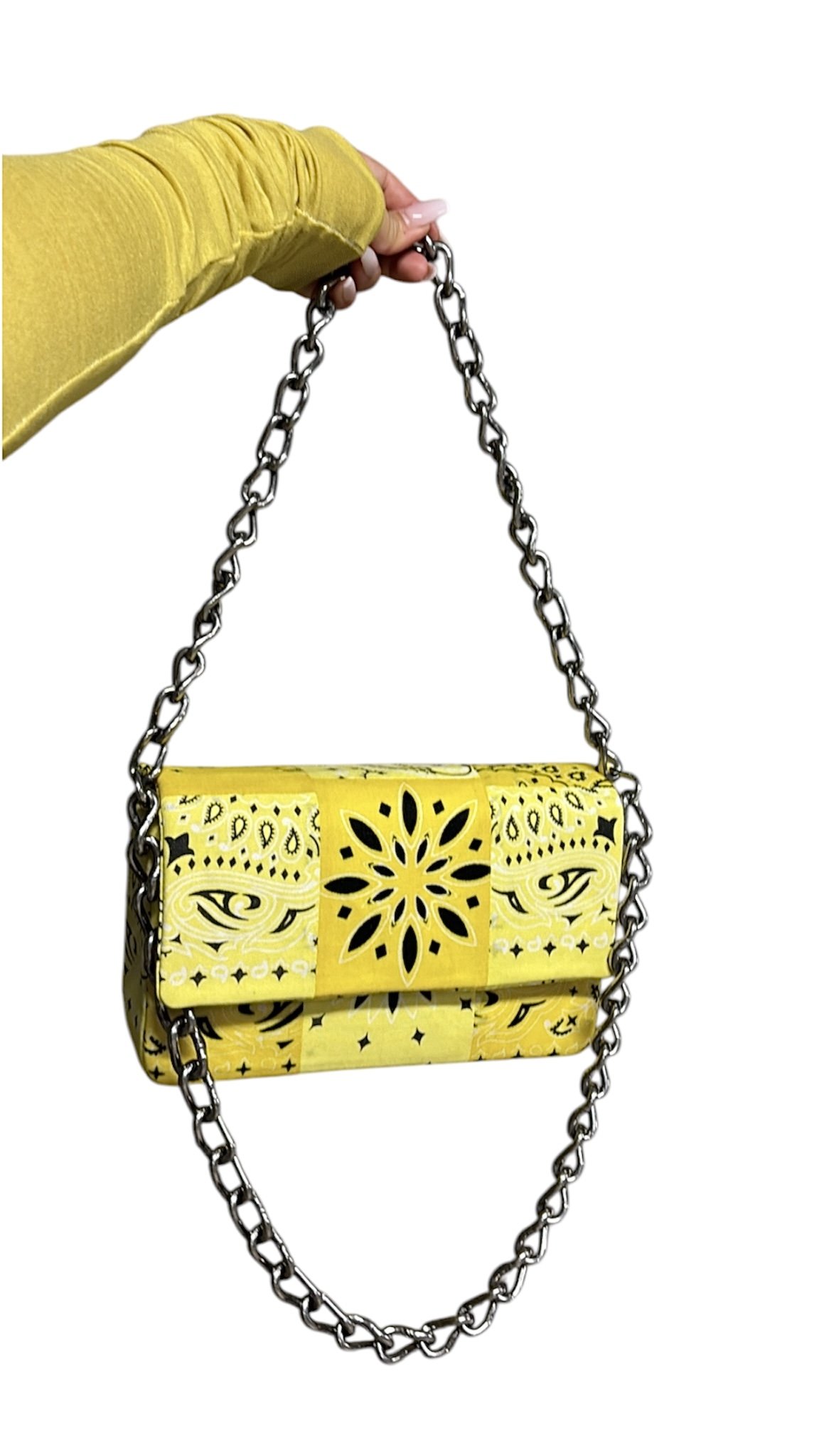YELLOW PATCHWORK MINI CHAIN BAG