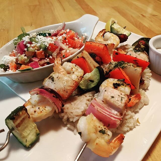 Sold like hotcakes last night! This &quot;double trouble&quot; seafood sensation is LOADED with prawns, swordfish, calamari and octopus, with a citrus pilaf rice and house made Greek salad to round things off nicely. This week only - Greek menu and b