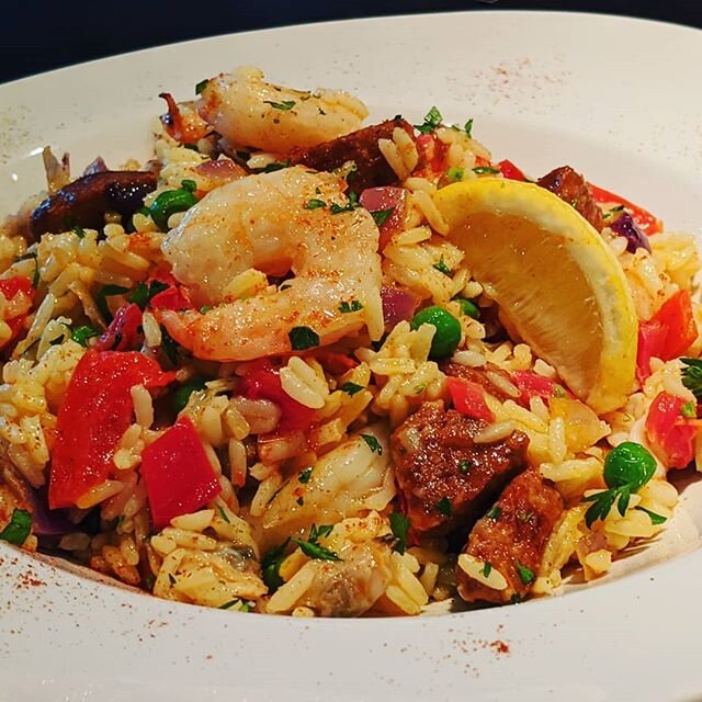 We've been busy preparing this classic from Valencia. Saffron rice tumbled with saut&eacute;ed peppers, onions, peas, diced chorizo, prawns, mussels, clams and calamari. Released today on Med Express heat and serve!