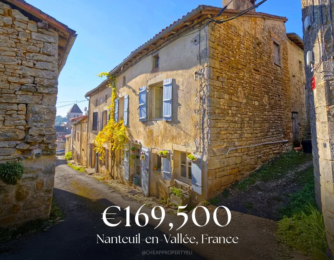 If farm-to-table was a beautiful french village home.⁠
⁠
A morning begins with church bells, fresh pastries, and sunlight pouring across your private courtyard. In the heart of Nanteuil-en-Vall&eacute;e, this 2-bed, 2-bath cottage (approx. 108 sqm / 