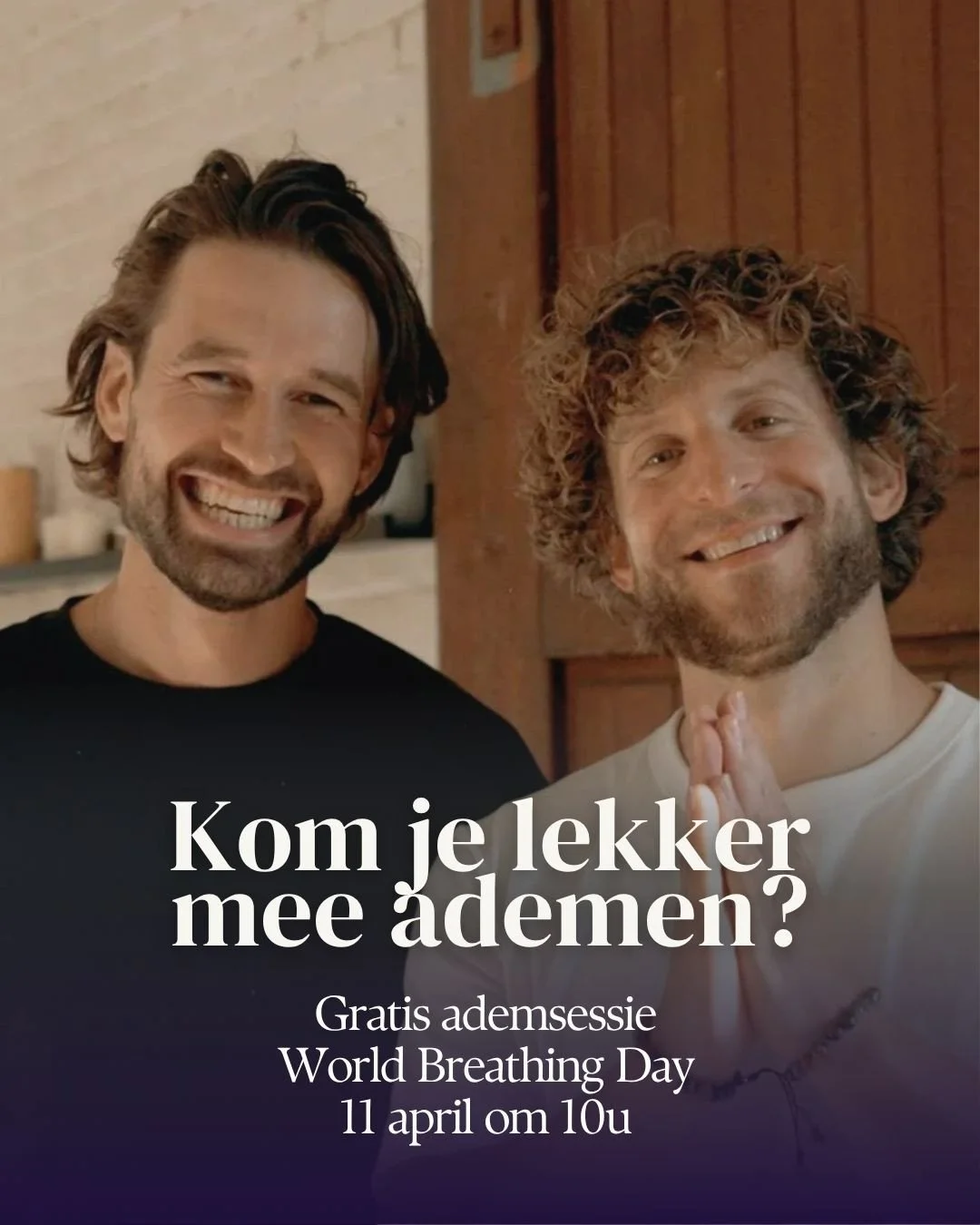 Zaterdag 11 april is het World Breathing Day. Een mooie reden om samen te ademen.⁠
⁠
Ik heb de handen ineen geslagen met de heren van @Lekker_Ademen: @rubenspapens en @renshaen. En daar kun je een ademsessie wel aan overlaten 🙌🏻⁠
⁠
Gewoon vanuit je