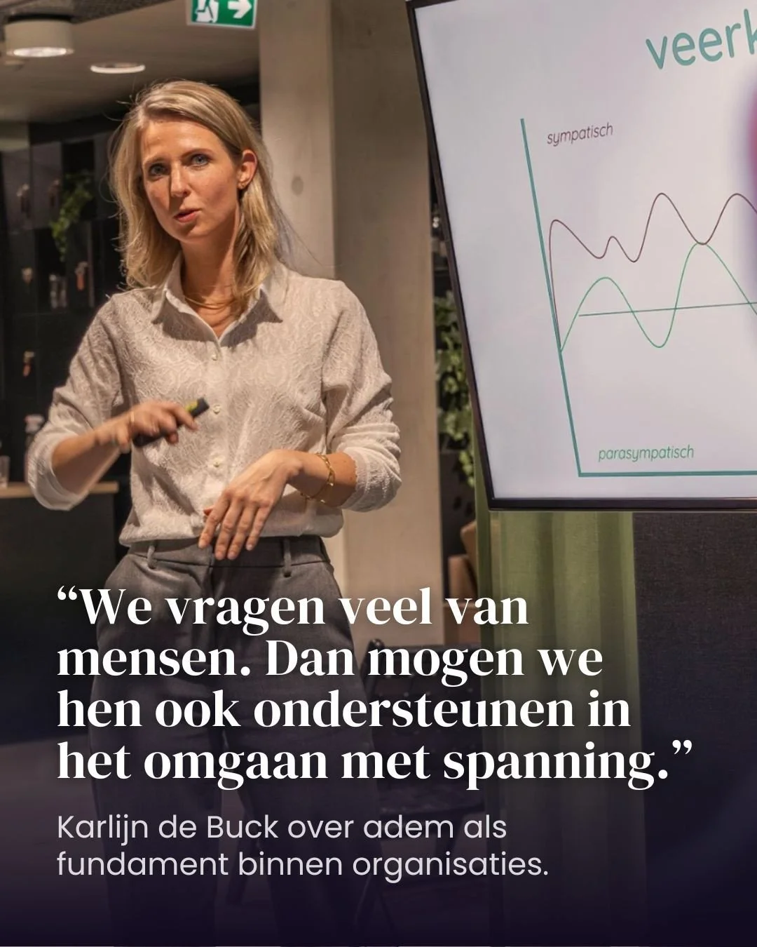 Een pleidooi voor meer ademwerk in het bedrijfsleven 🙌🏻 En dat is geen luxe, maar hard nodig.⁠
⁠
Karlijn de Buck is professioneel ademtrainer en werkt vanuit haar onderneming @deadembeweging.⁠
⁠
Binnen organisaties begeleidt ze HR-professionals, le