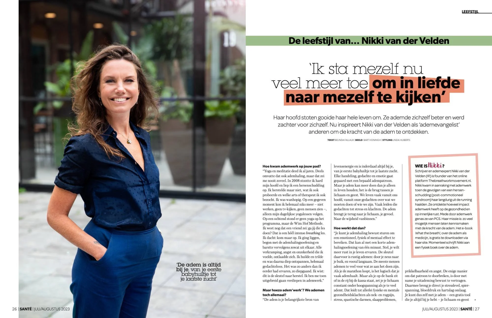Schrijver en ademexpert Nikki van der Velden (41) is founder van het online platform Thebreathworkmovement.nl.
