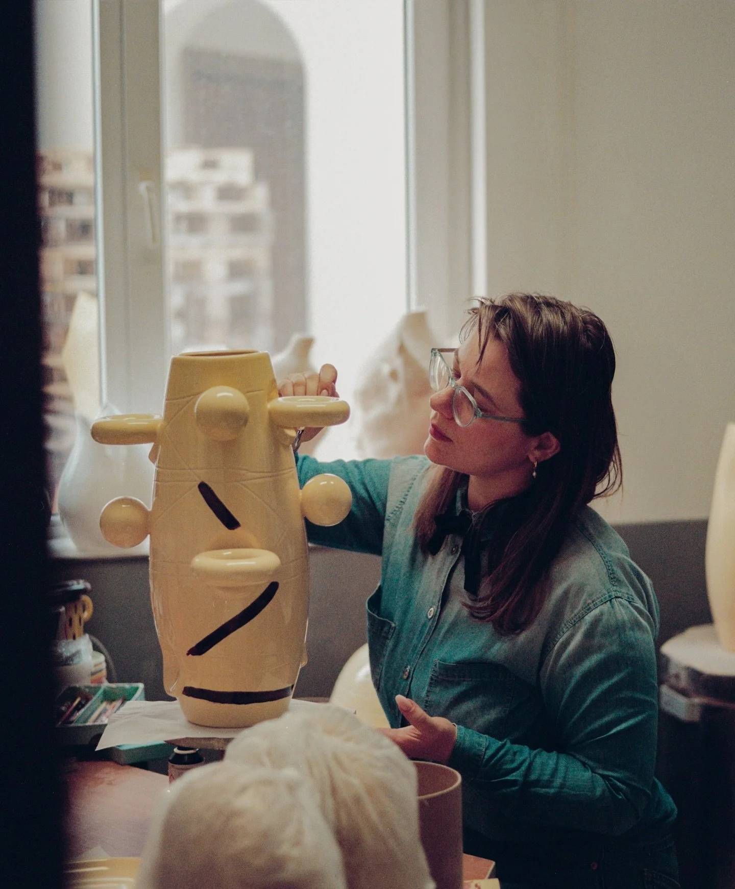 Gold doesn&rsquo;t survive every kiln. 

That&rsquo;s why it goes in last.

After the first firing, Malwina paints it by hand one brush directly onto the ceramic surface. Then the piece is fired again.

What comes out is final. There&rsquo;s no corre
