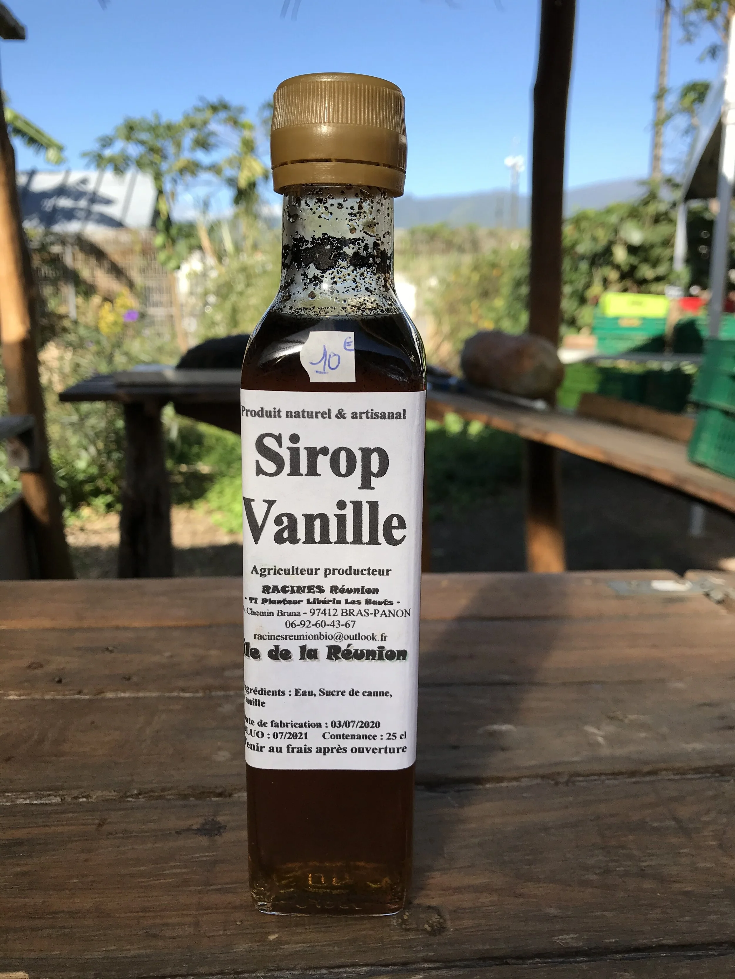 sirop vanille, 250ml, 10 €