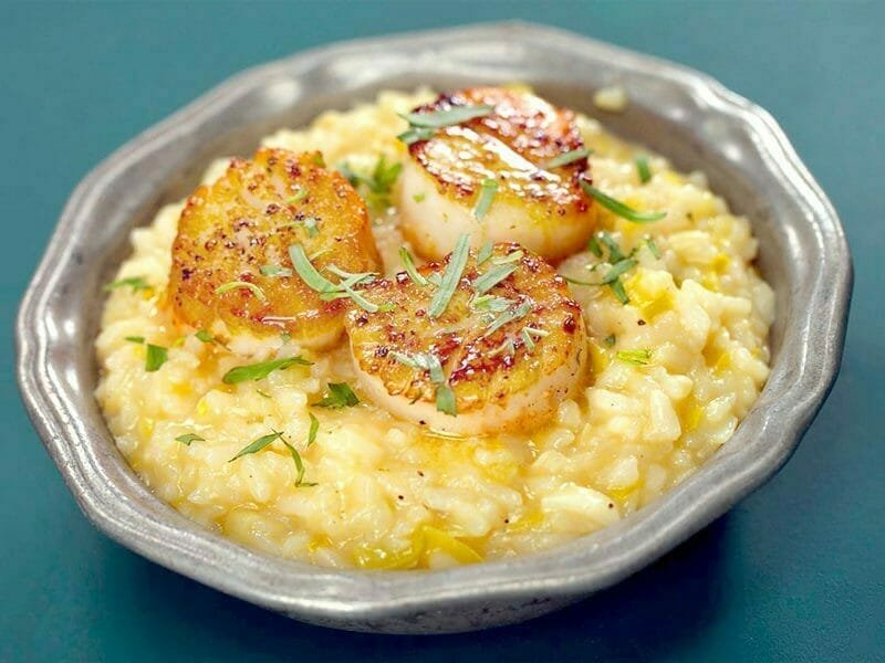 risotto aux poireaux et  Saint Jacques