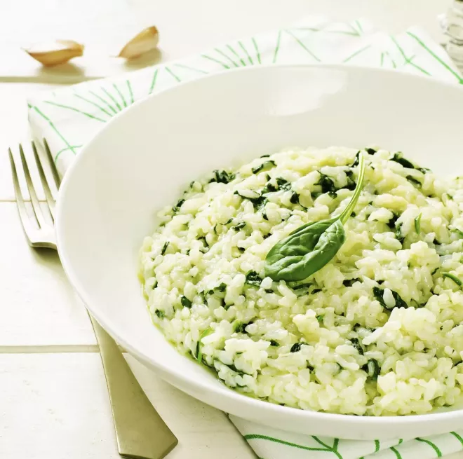 Risotto aux épinards, fromage frais et parmesan