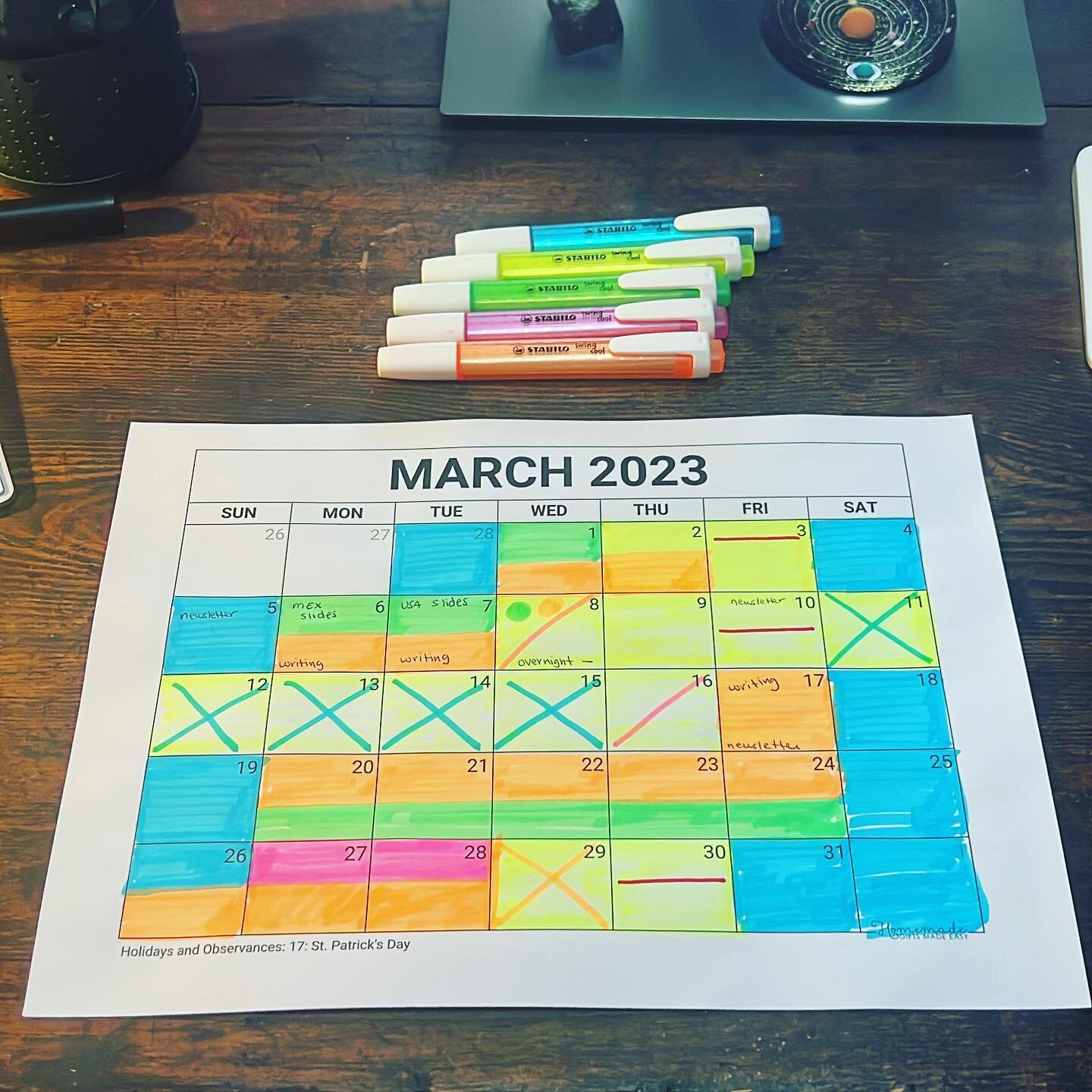 One thing I always do at the beginning of every month is sit down and see what the month looks like in terms of energy spend. This helps me make sure I&rsquo;m not over estimating what I want to get done.

This month, I&rsquo;m spending a lot of days