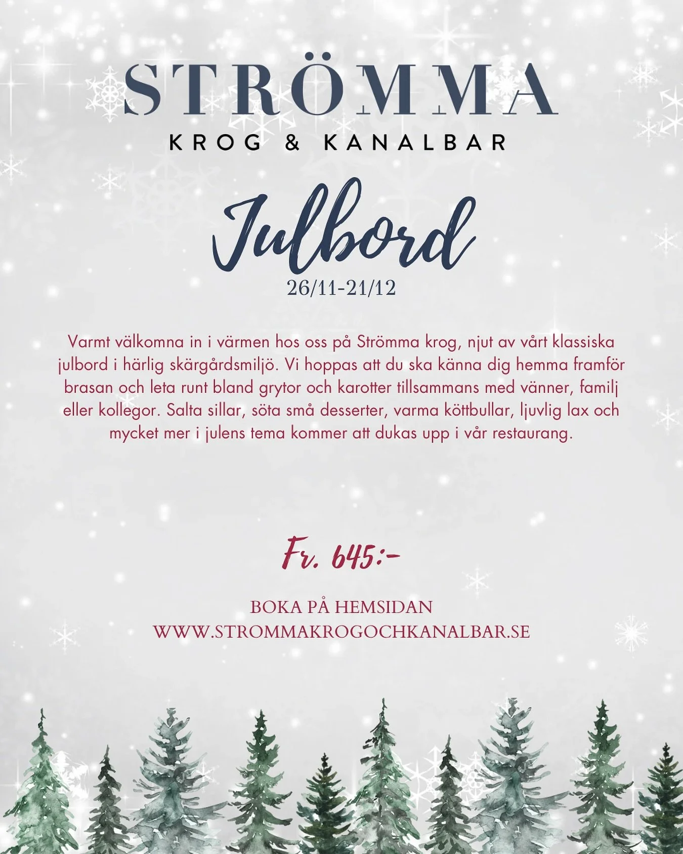 ✨Julbord p&aring; Str&ouml;mma Krog och Kanalbar ✨

Julen n&auml;rmar sig och vi ser fram emot att f&aring; fira den tillsammans med er! 
Vi dukar upp v&aring;rt klassiska julbord p&aring; Str&ouml;mma Krog och Kanalbar fr&aring;n den 26 november til