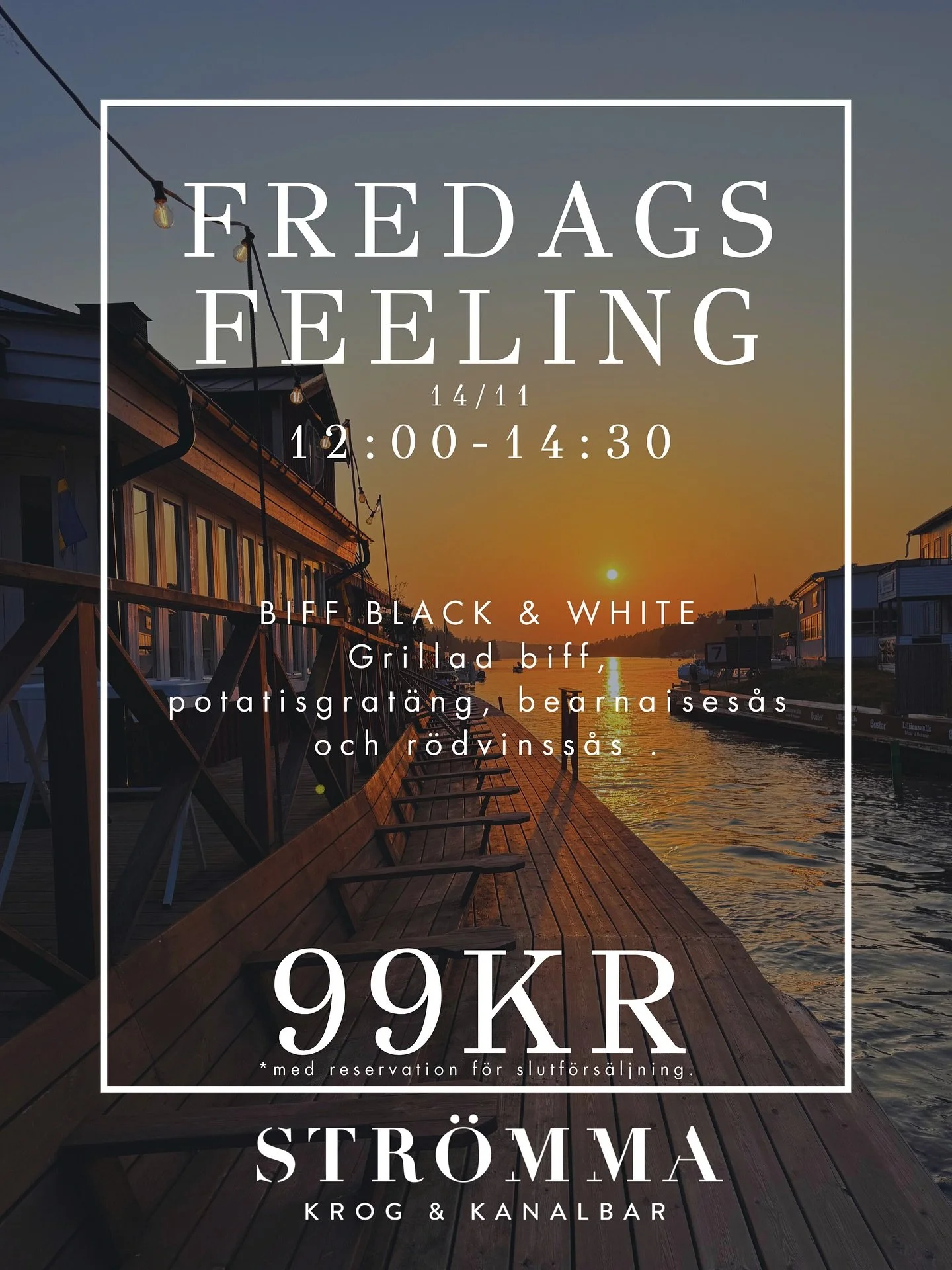 Imorgon &auml;r det fredag igen och vi &auml;r redo att ge er en riktigt smakfull avslutning p&aring; veckan!

Vad s&auml;gs om en tidl&ouml;s favorit&ndash; Biff Black and White med bearnaise och fyllig r&ouml;dvinss&aring;s. Serverad med  potatisgr