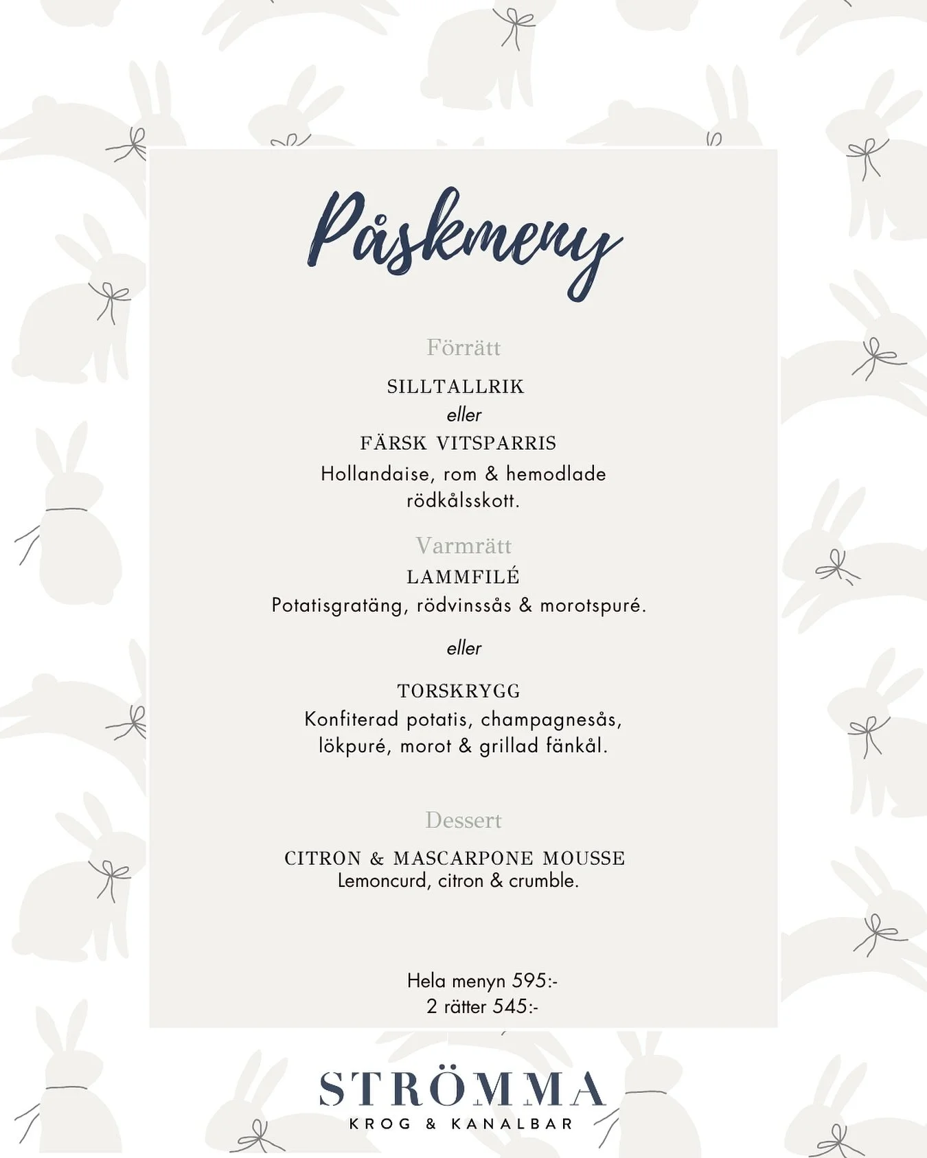 🌷🐥 V&auml;lkomna att fira p&aring;sken hos oss! 🐥🌷

Njut av en h&auml;rlig p&aring;skhelg fylld med god mat, trevlig st&auml;mning och s&auml;songens b&auml;sta smaker. Vi serverar v&aring;r uppskattade &agrave; la carte samt en s&auml;rskilt fra