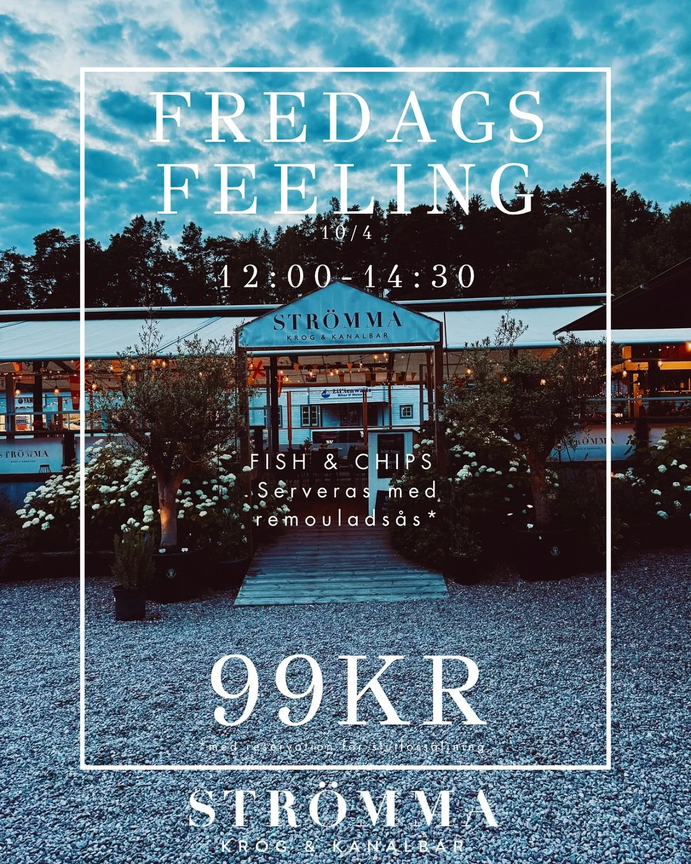 Imorgon laddar vi upp med Fish and chips f&ouml;r att fira in helgen p&aring; b&auml;sta s&auml;tt.

Se fram emot frasig, gyllene panerad fisk som serveras med krispig pommes frites och v&aring;r v&aring;r hemgjorda kr&auml;miga remoulads&aring;s.  E