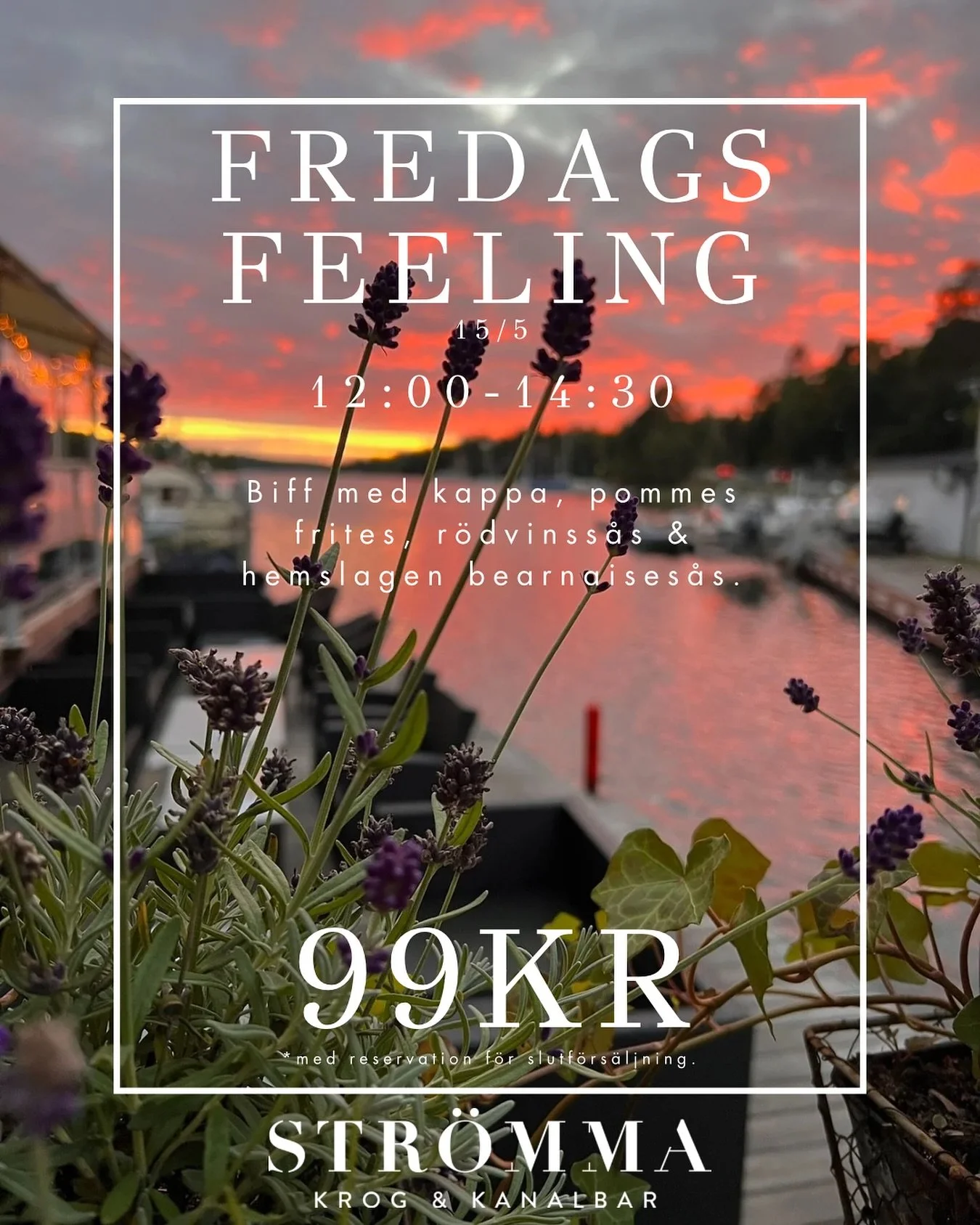Imorgon firar vi att det &auml;r fredag p&aring; b&auml;sta t&auml;nkbara s&auml;tt! Vi dukar upp vid kanalkanten f&ouml;r alla som vill njuta av kl&auml;mdagen med god mat och fantastisk atmosf&auml;r.

Oavsett om du vill njuta av v&auml;dret ute el