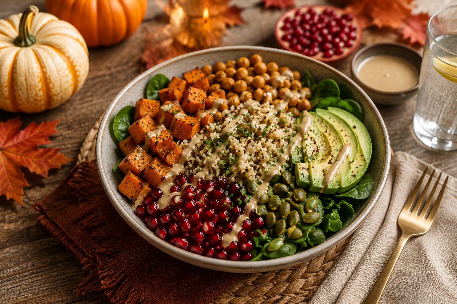 The October Harvest Bowl: Roasted Sweet Potato, Pomegranate &amp; Tahini