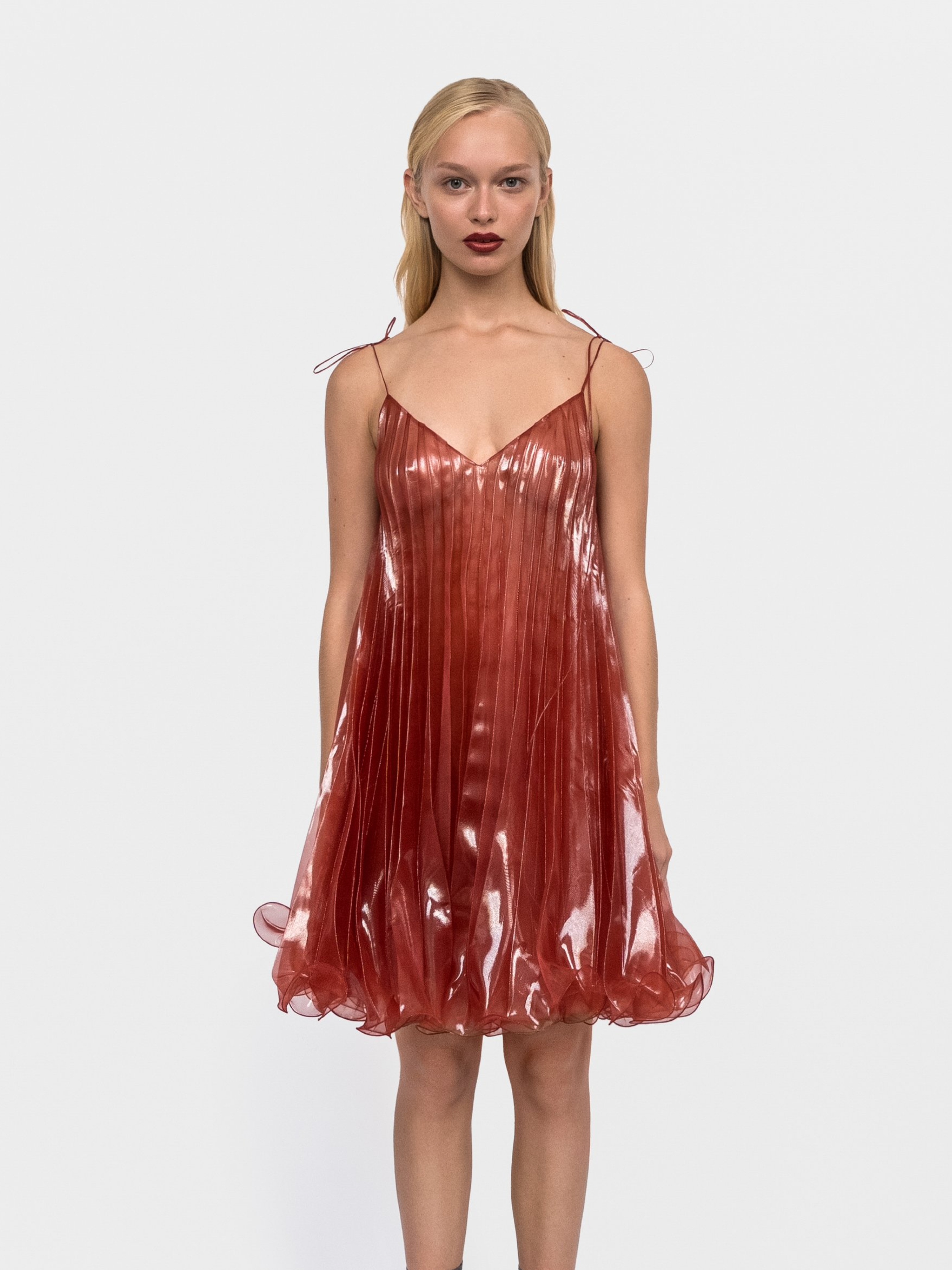 Pleated Organza Bow Dress